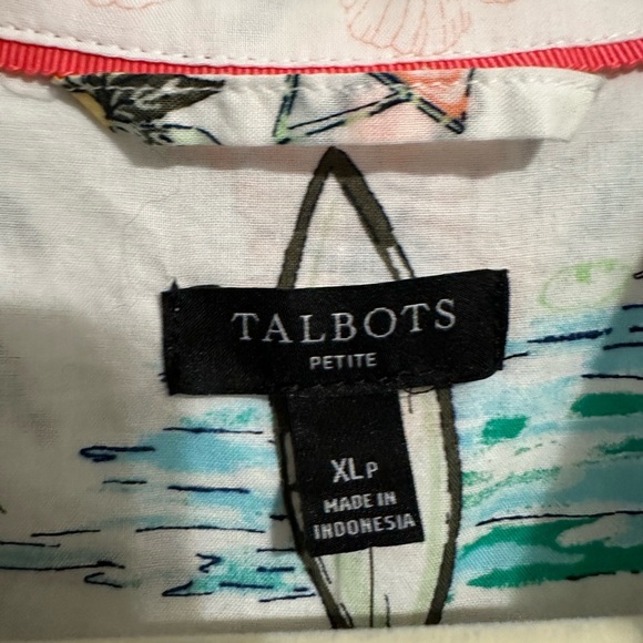 Talbots Floral Modern Classic Button Down Shirt Scenic Beach Tropical Size PXL - Picture 7 of 9